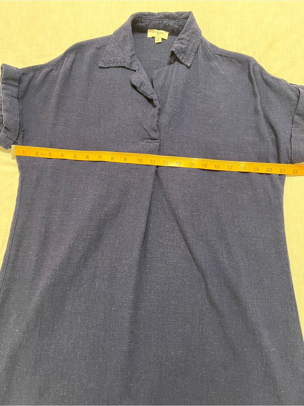 Umgee Boho Linen Blend Mini Dress Blue Fringed Hem Small - Picture 6 of 9